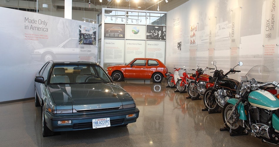 Classic Honda automobiles in The Honda Heritage Center.